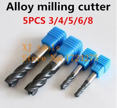 Free Delivery New 5pcs/set 3 4 5 6 8mm Four Flutes Solid Carbide End Mill ALTiN Coat, CNC Milling Cutter Bits for Metal Cutting