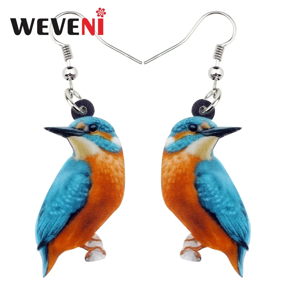 WEVENI Acrylic Floral Alcedo Atthis Kingfisher Bird Earrings Big Dangle Drop Fashion Animal Jewelry For Women Girls Ladies Teens