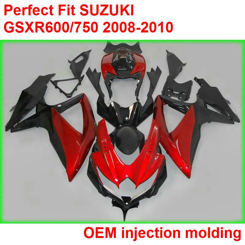 完全なオートバイフェアリングキット,射出成形ボディキット,スズキGSXR600 08 09 10,赤,黒,GSXr600/750 2008-2010 iy65