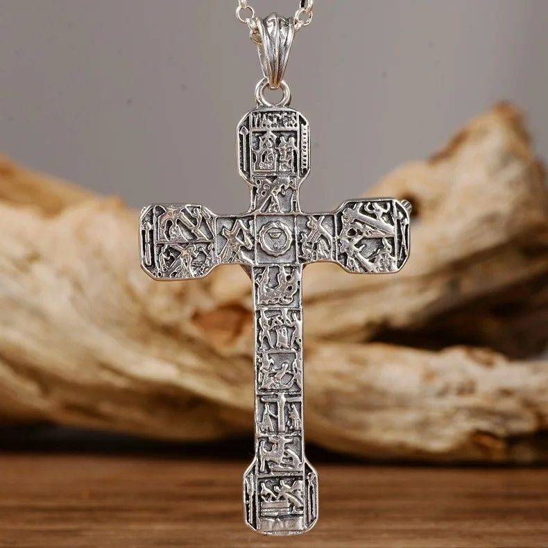 s925 silver jewelry European and American retro personality domineering Jesus cross men's pendant