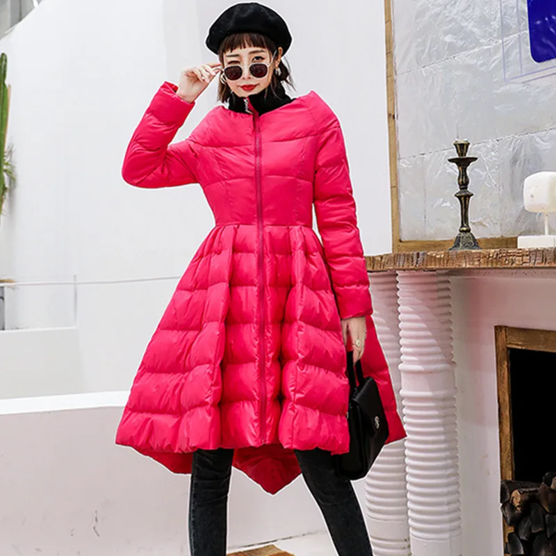 UHYTGF New Winter gonna Style piumino cappotto donna One Word Collar Slim Fluffy Down Cotton Luxury Long Cloak Warm Jacket 983