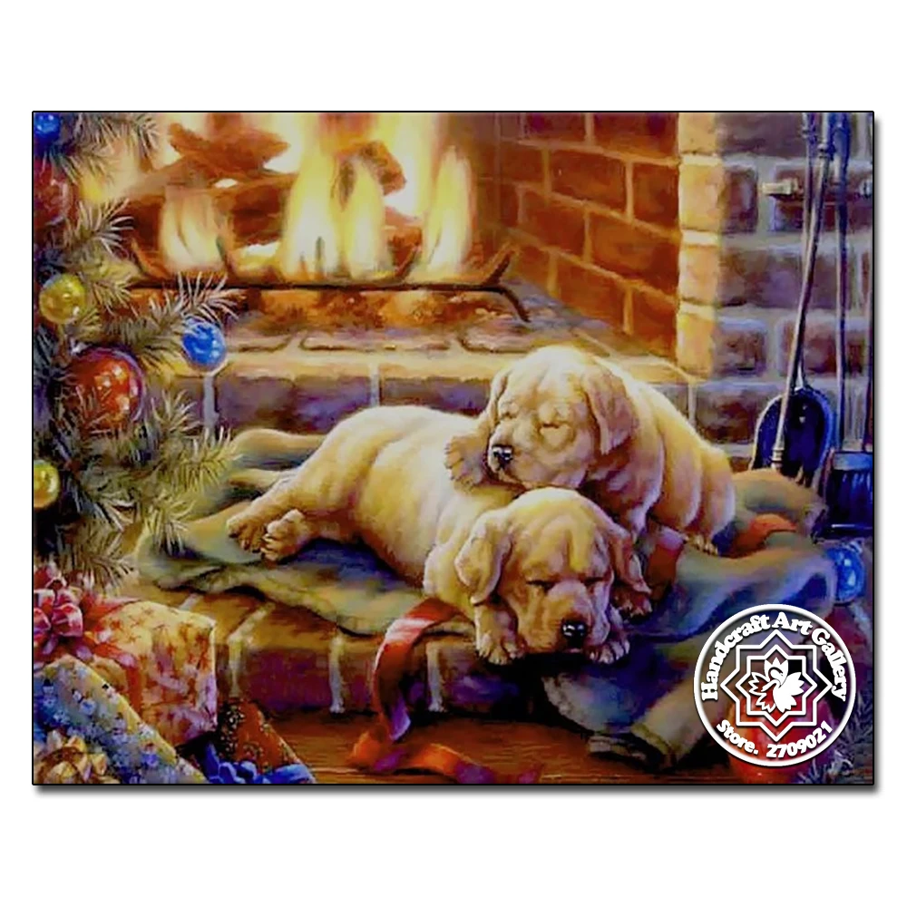 Needlework DIY Resin Square Diamond Embroidery Cross Stitch Diamond Painting Kit Full Resin Drill Two Lovely Dogs Diamond Mosaic