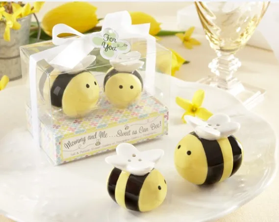 (20 Pcs/lot=10Boxes) Baby shower favors of Mommy and Me Sweet as Can Bee Ceramic Honeybee Salt and Pepper Shakers For baby gifts