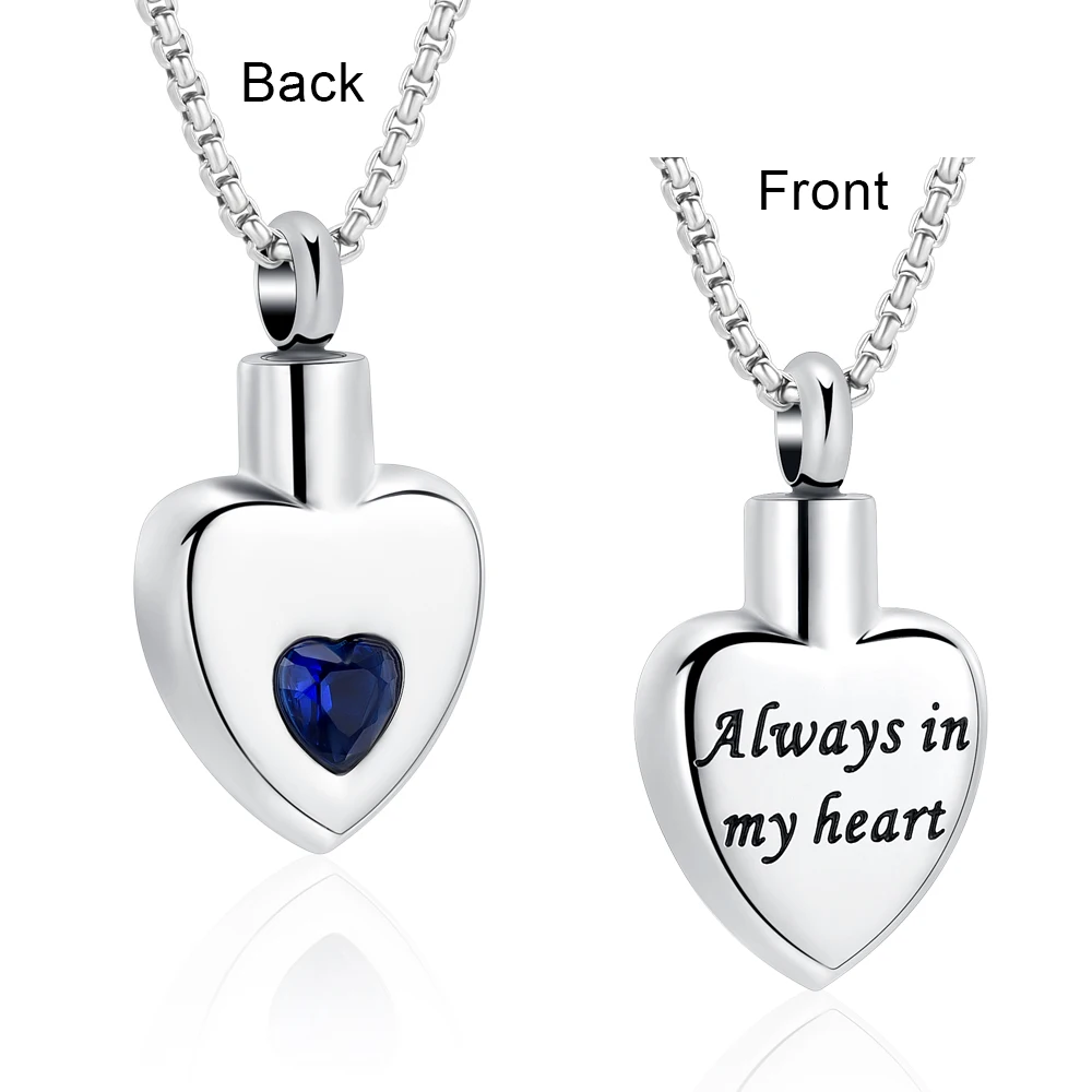 JJ001 Always In My Heart Cremation Jewelry Hold Blue/Purple Heart Crystal Memorial Urn Necaklace For Ashes For Women Pendant