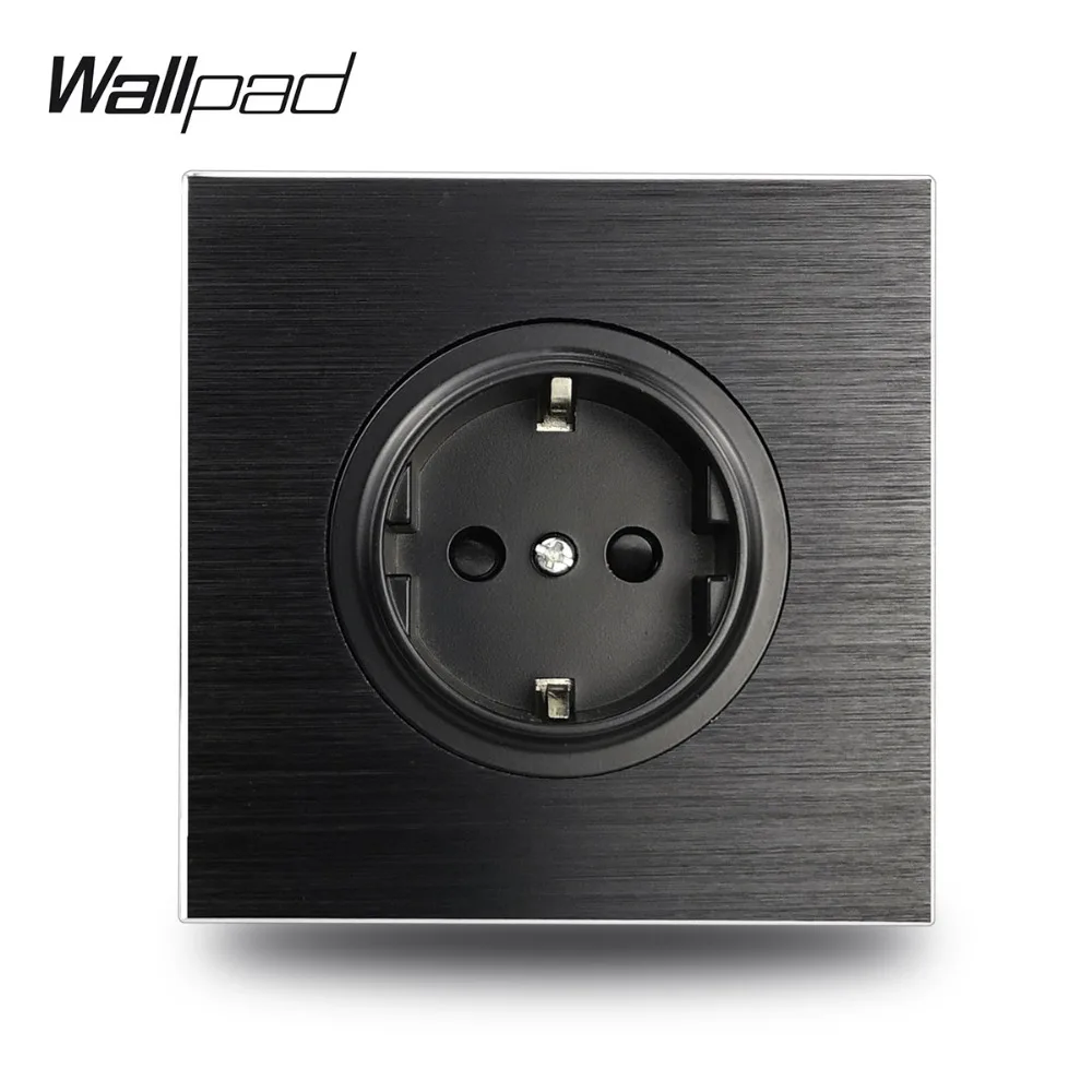 Wallpad L6 Black Aluminum EU Schuko Wall Electrical Power Socket Satin Metal, 86 * 86 mm