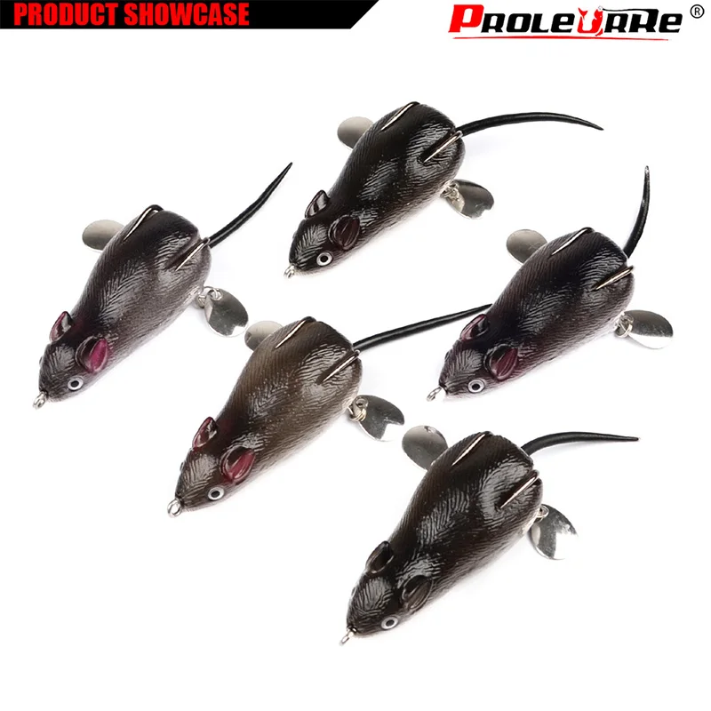 1Pcs 360 degree rotating spoon Soft Mouse Bait Bells Sound 7cm 17.5g fishing lure Frog Silicon Artificial Set Sea Swim Bait