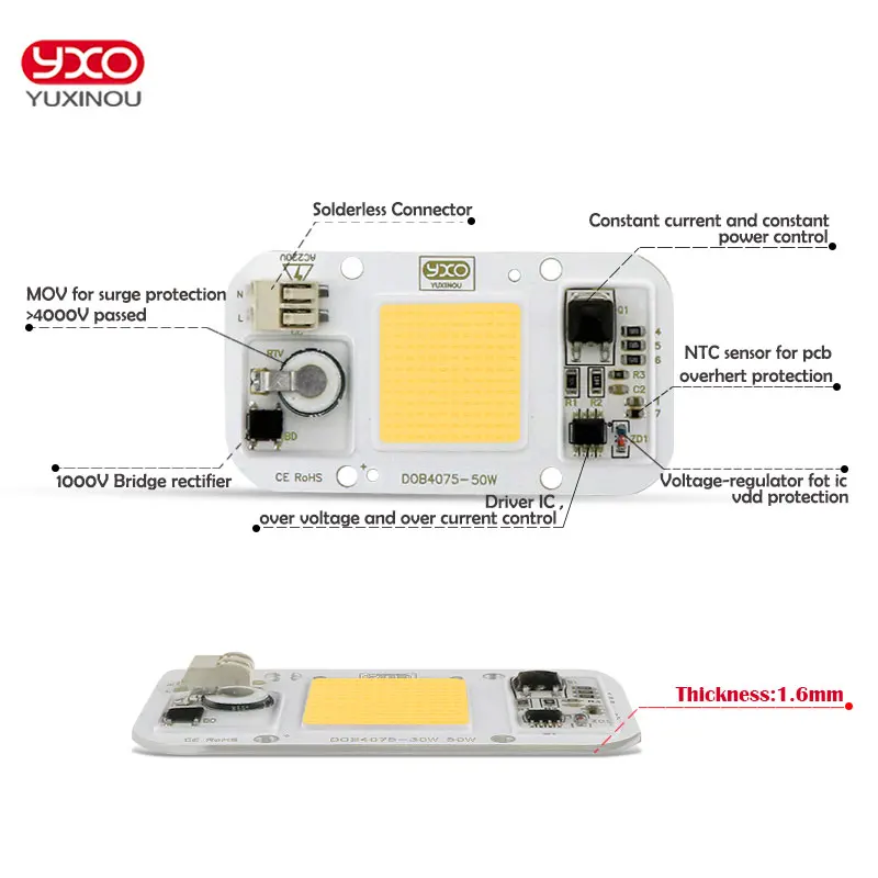 Foco SMD COB para exteriores, bombilla Led de CA 220V DOB, Chip Beans Smart IC 20W 30W 50W, lámpara de ahorro de energía, luz blanca/cálida