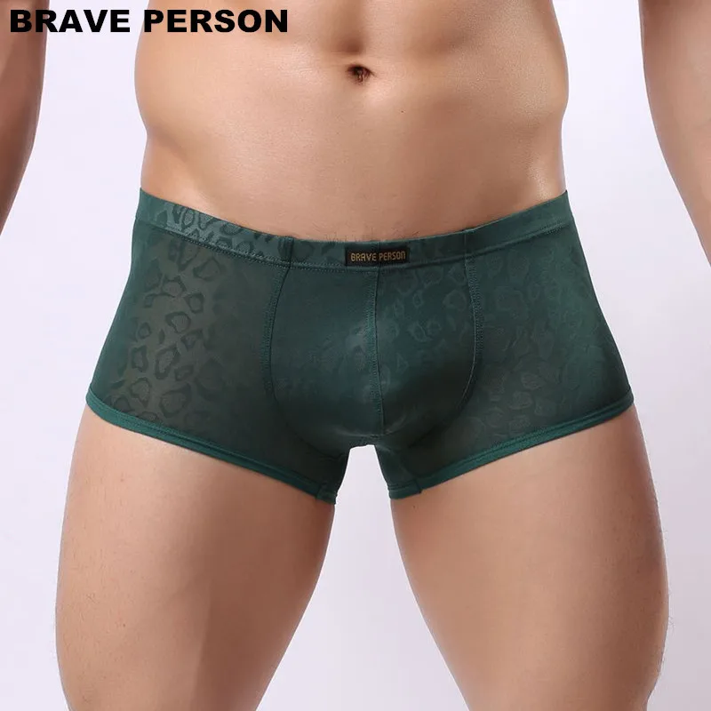 BRAVE PERSON Nylon Lace Men\'s Boxer Shorts U convex Pouch Sexy Transparent Underwear Men Boxers Slip Thin Cool Boxer For Men