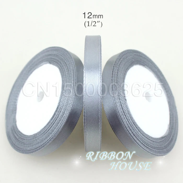 (25 متر/لفة) 1/2 "(12 مللي متر) الفضة رمادي وجه واحد الشريط الساتان حزام الديكور هدية عيد الميلاد أشرطة #2