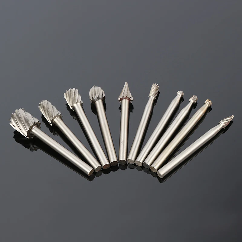 HOEN 10pcs/set Woodworking Milling Cutter Wood Engraving Flower Cut Rotating Burr Wood Carving File File Bit Wood Rotary File