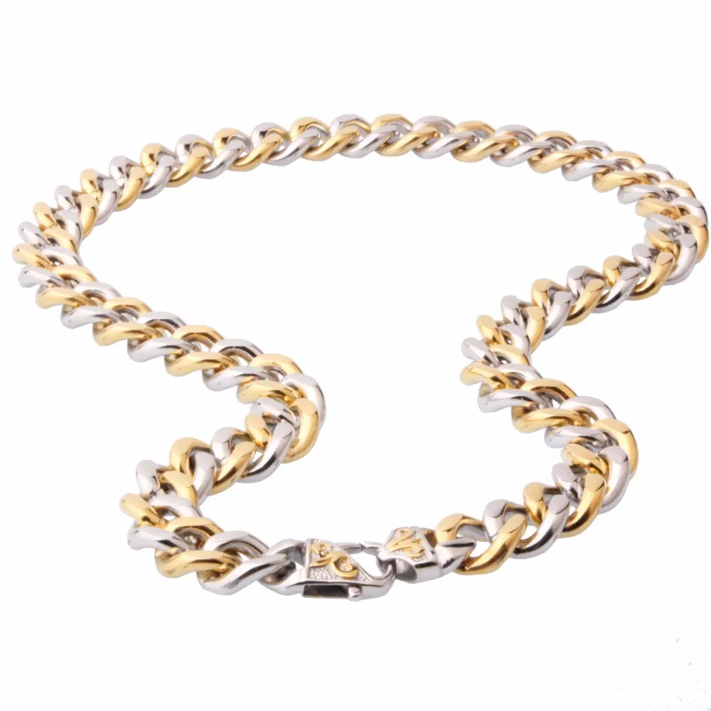 Hip hop 13/15mm Silver Color Gold Color Mens Curb Cuban Chain Necklaces Stainless Steel Sheep Head Patten Necklace