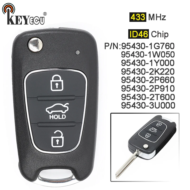 

KEYECU 433MHz ID46 Chip Upgraded Flip Folding 3 Button Remote Key Fob for Kia Rio Soul Sorento Moring Optima Sportage