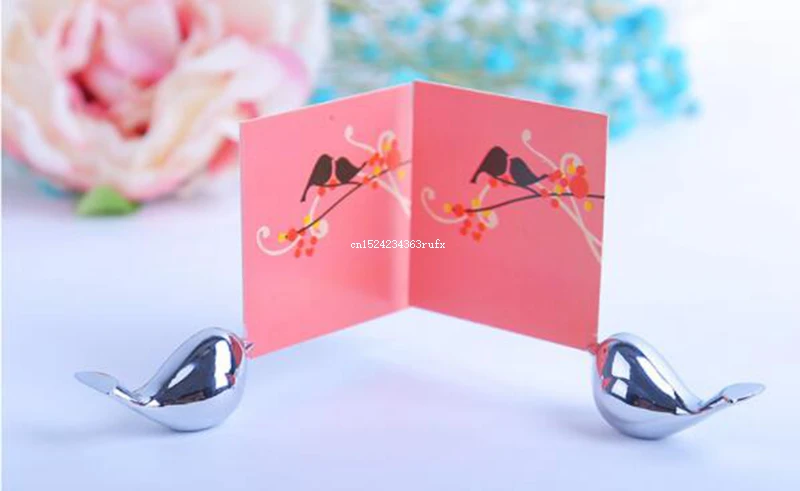 200Pcs Wedding Decoration Love Bird Place Card Holders Silvery Metal Bird Name Card Holders Clipsfor Guests Party Favor