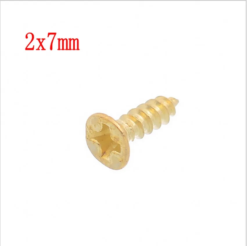 

Free Shipping-Hot 200Pcs Gold Fit Hinges Flat Round Head Self-Tapping Phillipws Fasteners Hardware 7x2mm Cusp Screws J2697