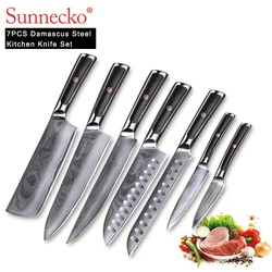 SUNNECKO Damascus Kitchen Knives Set Japanese VG10 Steel Meat Cutter G10 Handle High Quality Chef Utility Slicer Paring Knife