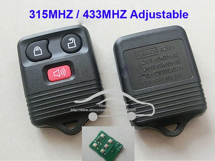 Remote Key 3 Buttons For Ford Remote Control with electronics and battery 433mhz and 315mhz Adjustable Frequency