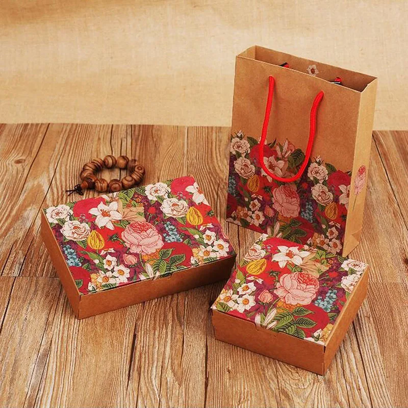 100pcs/lot Retro Blossom Flower Style Cake Box Cookies Mooncake Biscuit Candy Box Wedding Party Gift Boxes Free Shipping ZA3987