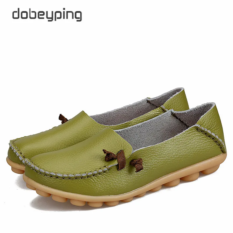 Spring Women's Casual Shoes Genuine Leather Woman Flats Soft Mother Loafers Female Driving Footwear Solid Boat Shoe Size 34-44