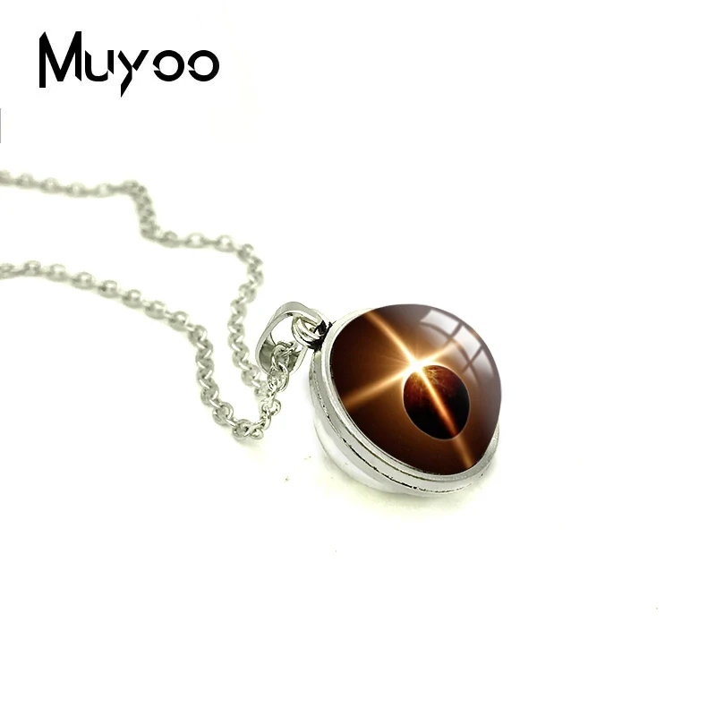 2019 New Solar Eclipse Double Sided Pendant Space Galaxy Necklace Round Glass Dome Cabochon Jewelry