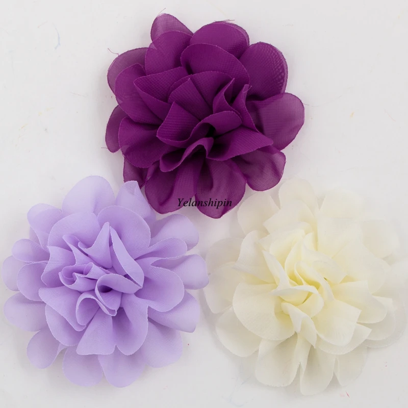 1PC 10cm 14 Colors Vintage Fluffy Chiffon Hair Flowers Clips For Girls Hair Accessories Handmade Fabric Flowers For Headband