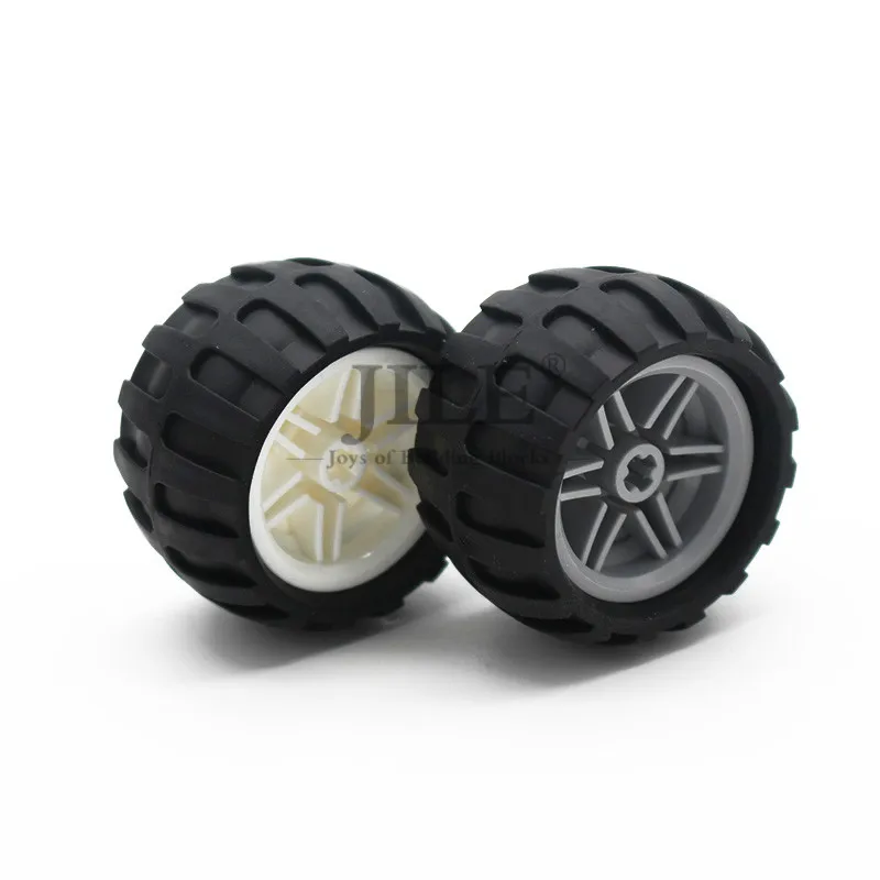 Technology Car Wheel 30.4mm D. x 20mm No Pin Holes with Tire 43.2mm D. x 26m Compatible 56145 61481 Building Blocks Bricks Toys