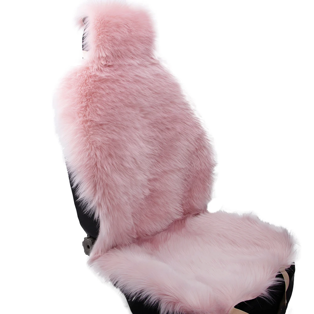 KAWOSEN 1 Piece Long Faux Fur Seat Cover, Universal Artificial Plush Car Seat Covers, Cute Plush Pink Seat Cushion LFFS02