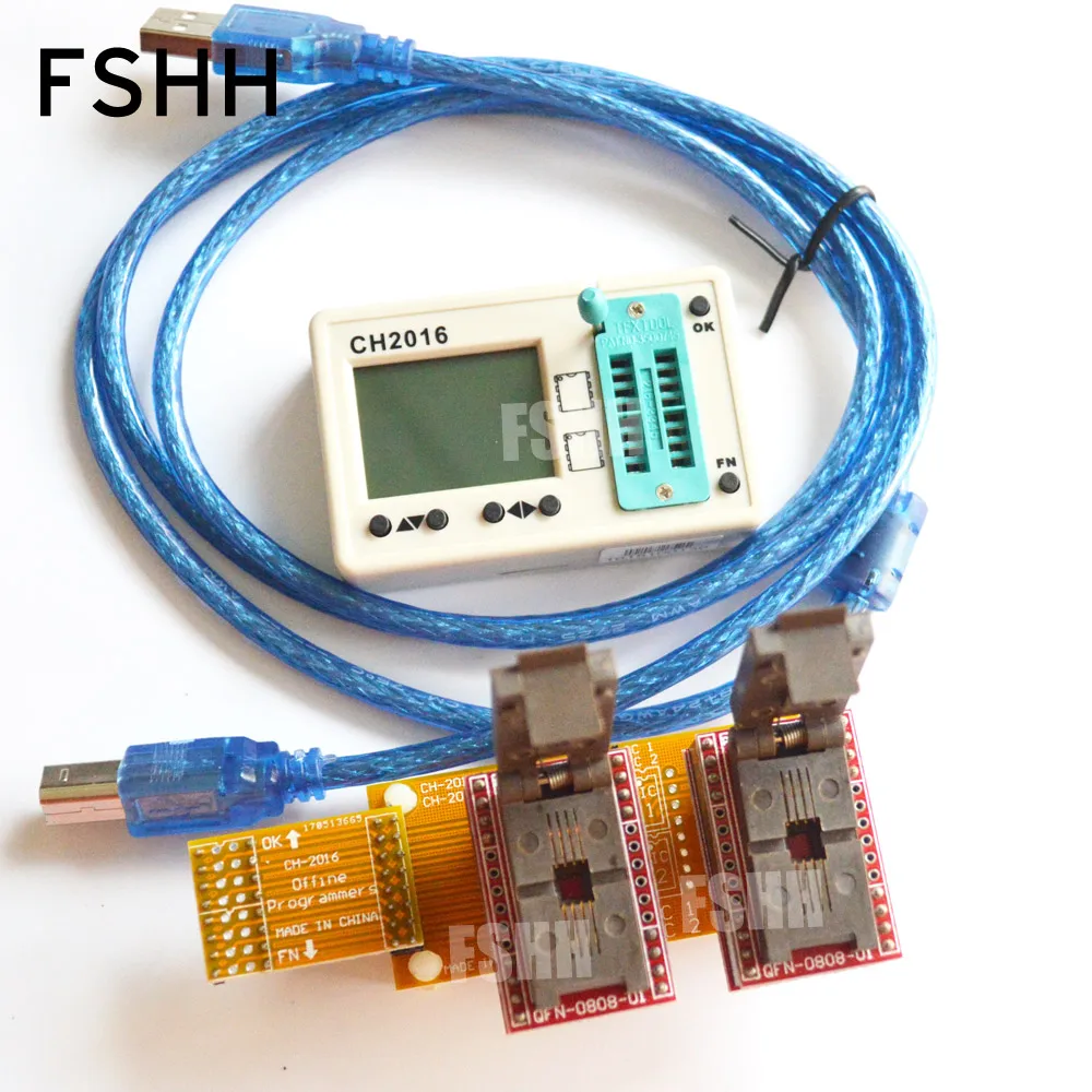 

Offline programmers CH2016 SPI FLASH programmer+5X6mm QFN8+QFN8 test socket Production 1 drag 2 programmer