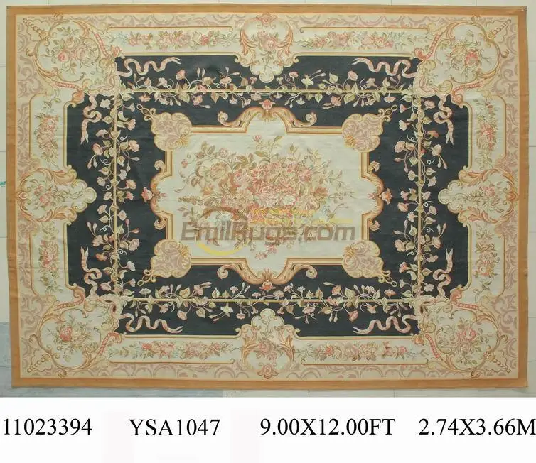 

Wool carpet french aubusson rugs 274CMX366CM 9'X 12' Beige big side of green gc88aubYSA1047