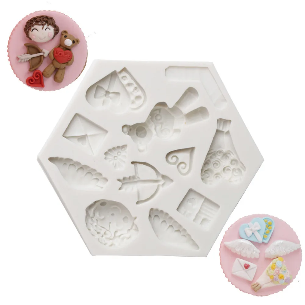 

Luyou 1pcs Cupid Angel and cute bear Fondant Cake Silicone Mold Cake Sugar Craft Decoration Tools cupcake Silicone Molds FM1537