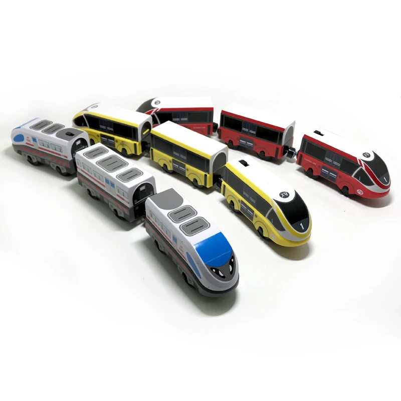 Electric Train Set Wooden Track Car Children Transport Toy Compatible With Car Wooden Rail Track Multiple Colour Gift W04