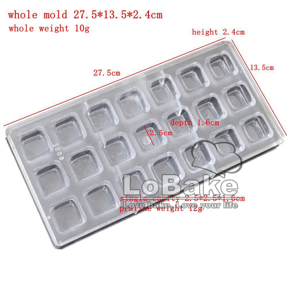 21 cavities smooth square cube Shape PC Polycarbonate chocolate ice cube mold crafts ferramenta bakery & pastry tools