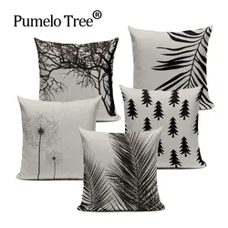 Nordic Decoration Home Cushion Cover Woven Black White Flower Tree Sofa Bed Throw Pillows Square Custom Printed Pillowcase