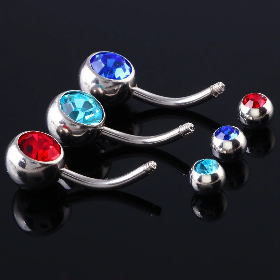 Lot 1Piece 316l Surgical Steel Double CZ Gem Belly Button Rings Colorful Gem Navel Bar Piercing Fashion Charming Jewelry 14g