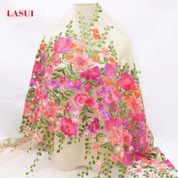 LASUI beautiful 1yard colourful flower embroidery  fabric wide 150cm breathable for  DIY handmade accessroies  dress Q012