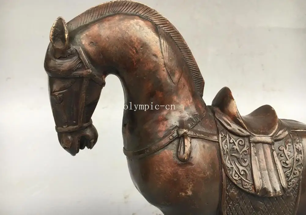 11'' bronze carved chinese Tang Dynasty style battle steed war horse statue