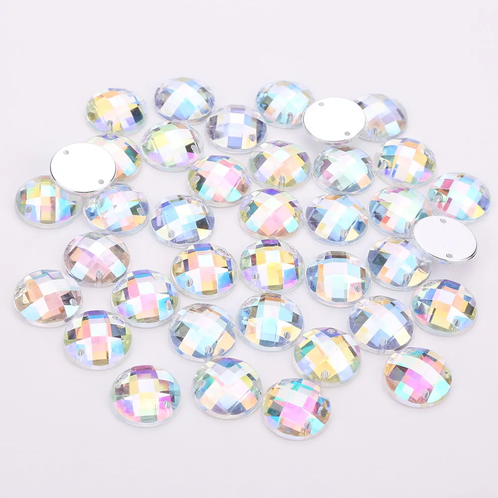 8mm/10mm/12mm/15mm Round Acrylic Flat Back Rhinestone 2 Holes sewing Rhinestone Crystal Beads For DIY Crafts 18 colors choose