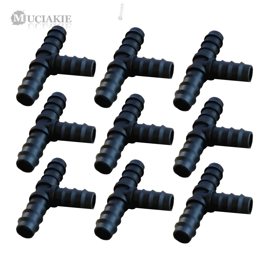 

MUCIAKIE 100PCS DN16 Barbed PE Water Pipe Tee Connector Garden Irrigation Coupling Adaptor Hose Water Pipe Joint Watering Parts