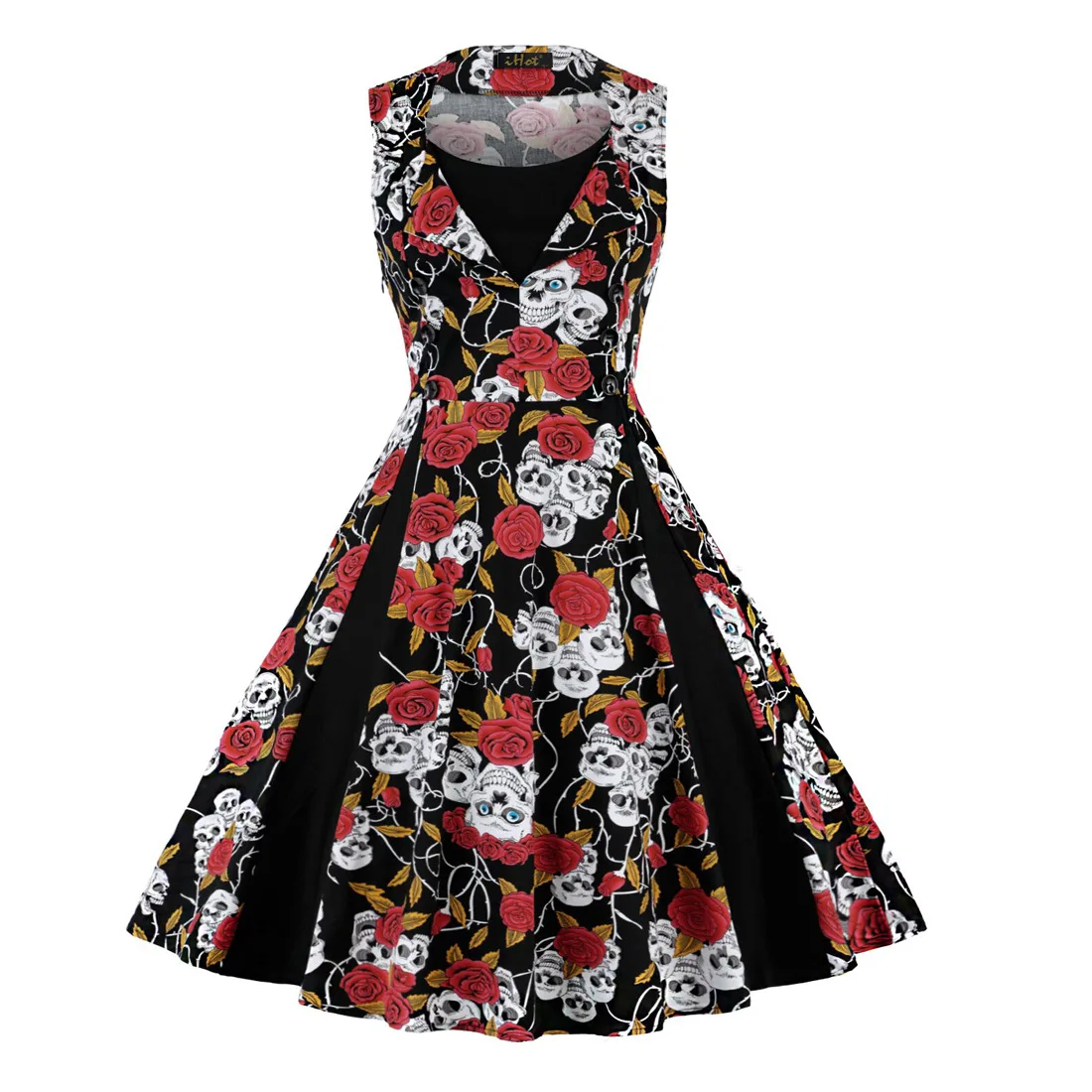 Vestido Vintage con estampado de calavera para mujer, vestido Retro de los años 50, 60 y 70 de talla grande 5XL, vestido Rockabilly Pin Up, bata de Audrey Hepburn 2025, Vestidos