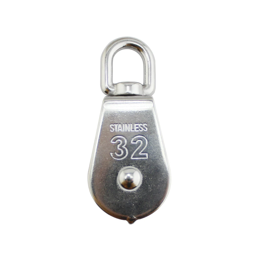 Polea de alambre de acero inoxidable, bloque de polea de cuerda de elevación giratoria de una sola rueda, resistente, 32mm