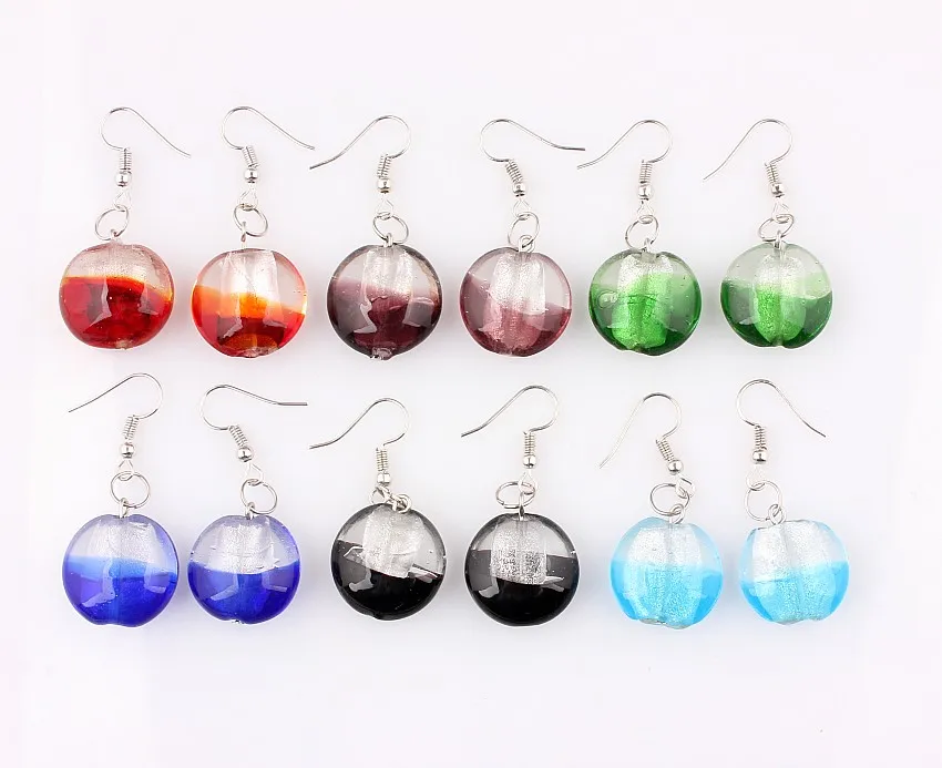 QianBei Wholesale Fashion 6pairs Handmade Murano Lampwork Glass Mix Color Women\'s Romantic Glass Earrings Female Jewelry