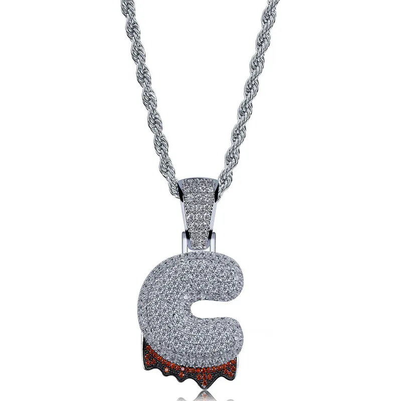 

OMYFUN Factory Price Silver Color Bubble Letters C Pendant Necklace 26 A-Z Alphabet Hip Hop Bling Jewelry Cubic Zircon Bijoux