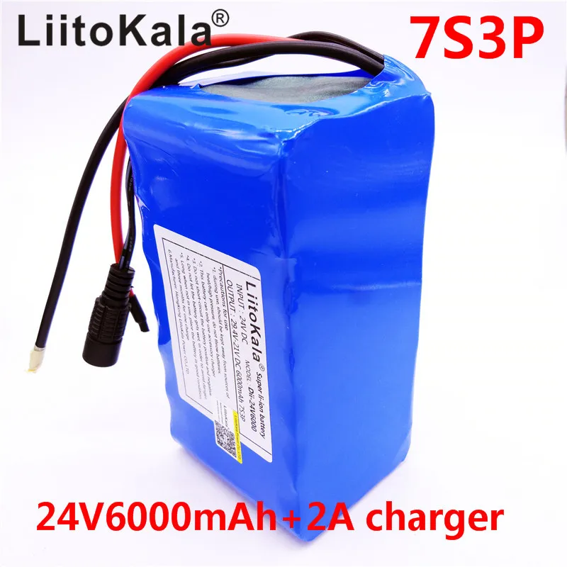 HK LiitoKala 7S3P 24V 6Ah แบตเตอรี่ 18650 แบตเตอรี่ li-ion 29.4v 6000mah จักรยาน moped/ไฟฟ้า + 2A charger