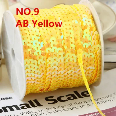 100Yard 6mm AB Plating Color Spangle Sequins Ribbon on Trim,Flat Round Sequin Sewing Paillettes String in Roll For Wedding Craft