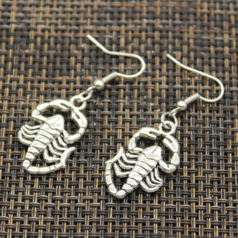 Antique Silver Color Color Scorpion Scorpio Charm Drop Earring, Dangle Earrings For Womens