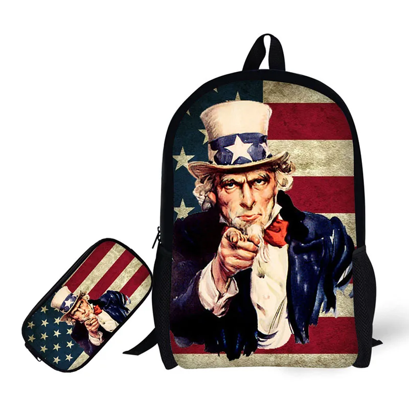 

School Bags 2 PCS/ Set Cool cartoon Printing Backpack with Pencil Case For Teenager Boys Men Casual Travel Shoulders Bag