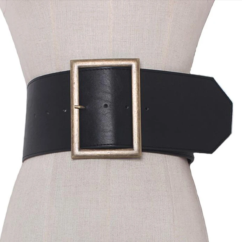 

2020 Fashion Metal buckle wide leather belt Punk cool belts exaggerate heavy metal wide belts hip hop leather pu belt for women