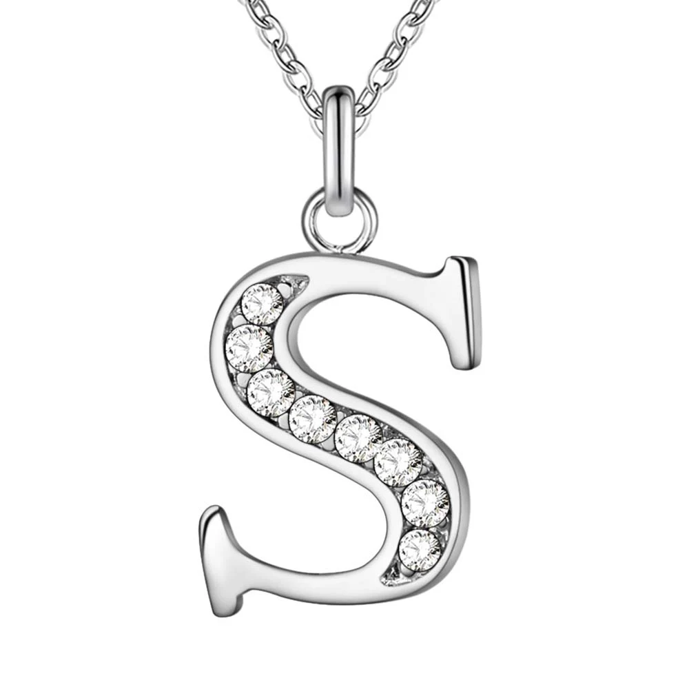 Wholesale Charm 925 Sterling Silver Color Pendants For Women Fashion Jewelry Necklace for Girl Lady Party Gifts Letter S AN225