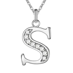 Wholesale Charm 925 Sterling Silver Color Pendants For Women Fashion Jewelry Necklace for Girl Lady Party Gifts Letter S AN225