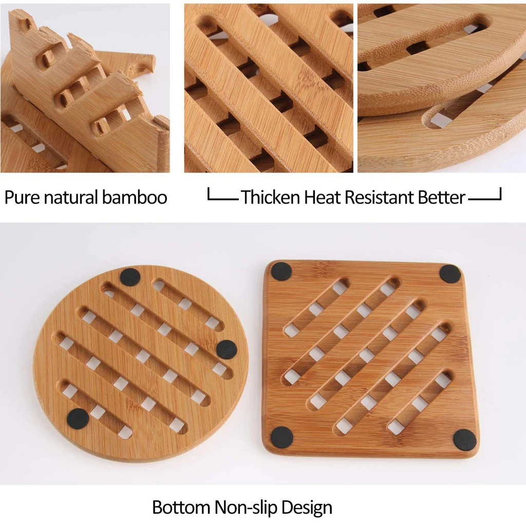 Pack Bamboo Trivet Mat Hot Pot Holder Pads