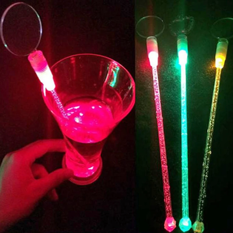 100pcs Glow Party Supplies Led Light Up Bartender Sticks Milk Tea Juice Cocktail Coffee Rods Drink Decorate Bar Stirring Stick